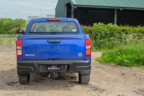 Isuzu D-Max Workman+ review - dead-on rear view, sapphire blue