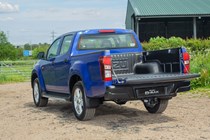 Isuzu D-Max Workman+ review - rear view, with tailgate open, sapphire blue