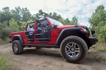 Jeep Gladiator review - front side view, red, tube doors