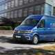 VW e-Crafter driving, front view - electric van guide (2019)