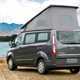 Ford Transit Custom Nugget campervan - rear view, blue, with the roof up
