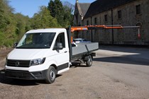 VW Crafter crane conversion - Penny Hydraulics PH110 - front view with boom extended