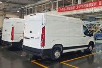 LDV Maxus Deliver 9 - rear side view, white, in factory in China, 2020