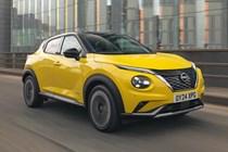 Best-selling cars in the UK 2024: Nissan Juke, front three-quarter driving, yellow paint