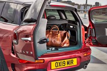 Red 2019 MINI Clubman rear three-quarter boot doors open