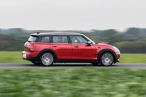 Red 2019 MINI Clubman side elevation driving