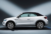 White 2020 Volkswagen T-Roc Cabriolet side elevation roof up