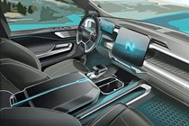 Nikola Badger electric pickup with hydrogen power - cab interior view from passenger side, render, 2020