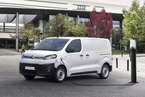 Citroen e-Dispatch electric van - front view, white, charging, 2020