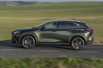 Best family SUVS 2024 - Lexus NX, side, green, driving