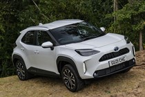 Toyota Yaris Cross: front three quarter off-road static, white paint