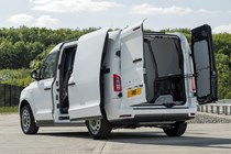 LEVC VN5 electric van - rear view, all doors open, 2020