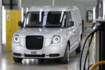 LEVC VN5 electric van based on London taxi - front view, silver, 2020