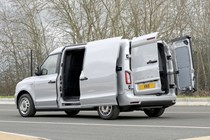 LEVC VN5 electric van based on London taxi - rear view, silver, doors open