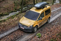 VW Caddy 4 - top view, off-road, yellow