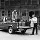 VW Caddy 1 - pickup being loaded, black and white