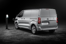 Peugeot e-Expert electric van - silver, rear-view, charging, 2020