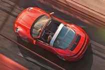 Red 2020 Porsche 911 Targa viewed from above