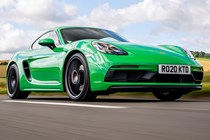 The best coupes to buy in 2024: Porsche 718 Cayman, front three quarter driving, green paint