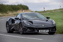 The best coupes to buy in 2024: Lotus Emira, front three quarter cornering, black paint