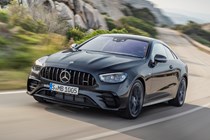 Grey 2020 Mercedes-AMG E 53 Coupe front three-quarter driving