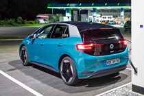 VW electric cars - ID.3, blue, charging, rear view