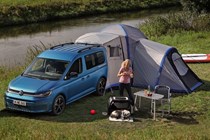 Volkswagen Caddy California campervan, 2020, with tent