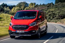 Ford Transit Custom Trail review, 2020, red, front view, driving
