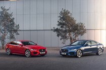 Jaguar XE MY21, front view, red and blue