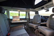 Volkswagen California Beach, 6.1, 2020, cabin with seats rotated and kitchen deployed