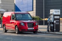 LEVC VN5 electric van based on London taxi - red, charging