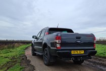 Ford Ranger Thunder review, 2020, rear view, mud, UK