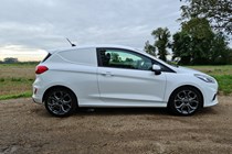 Ford Fiesta Sport Van vs Renault Zoe Van twin-test review, 2020, comparison test, Fiesta Van side view, white