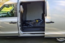 Best hybrid van UK 2021 - Ford Transit Custom PHEV vs LEVC VN5 comparison test, 2020 - VN5 load area, side door, boot bag