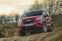 Vauxhall Combo Cargo 4x4 review, red, front view, on top of muddy slope