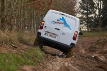Vauxhall Combo Cargo 4x4 review, white, rear view, side slope