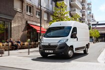 Citroen e-Relay electric van, front view, white, driving