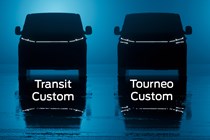 Official picture of all-electric Ford Transit Custom, shown in silhouette, on-sale in 2024