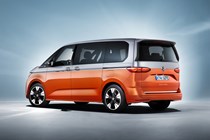 VW Multivan - 2021 Caravelle replacement, rear side view, silver and orange