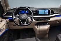 VW Multivan - 2021 Caravelle replacement, interior, steering wheel, infotainment and digital dials close up