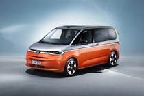 2021 VW Multivan - high front view, silver and orange