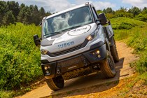 Iveco Daily 4x4 Off-Road chassis cab, white, front view, traversing side slope