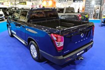 SsangYong Musso Rhino facelift at the 2021 CV Show, black, rear view