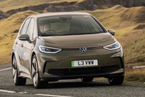 Best electric family cars: Volkswagen ID.3 front three quarter cornering, green paint