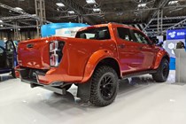 Isuzu D-Max Arctic Trucks AT35 at the 2021 CV Show, rear side view, orange, prototype