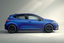 Best small hybrid cars: Renault Clio side view static, blue paint