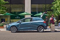 2021 Ford Fiesta Van facelift, side view, Boundless Blue, being loaded
