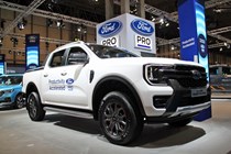New Ford Ranger at the 2022 CV Show - front view, white