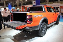 New Ford Ranger Raptor at the 2022 CV Show - rear view, orange