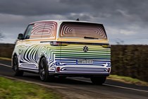 Volkswagen ID. Buzz electric van, rear view, driving